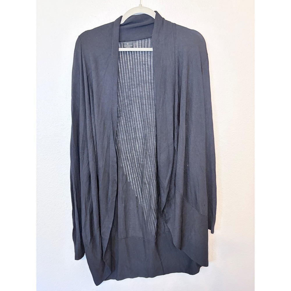 Worthington Woman Black Open Front Cardigan Pointelle Back Detail Plus Size 3X
